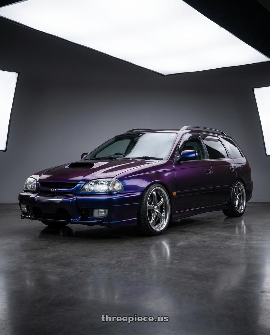1997 Toyota Caldina with Work Wheels VS-KF 5X114.3 19x7.5+34 Brilliant Silver Black A Disk FULL REVERSE wheels