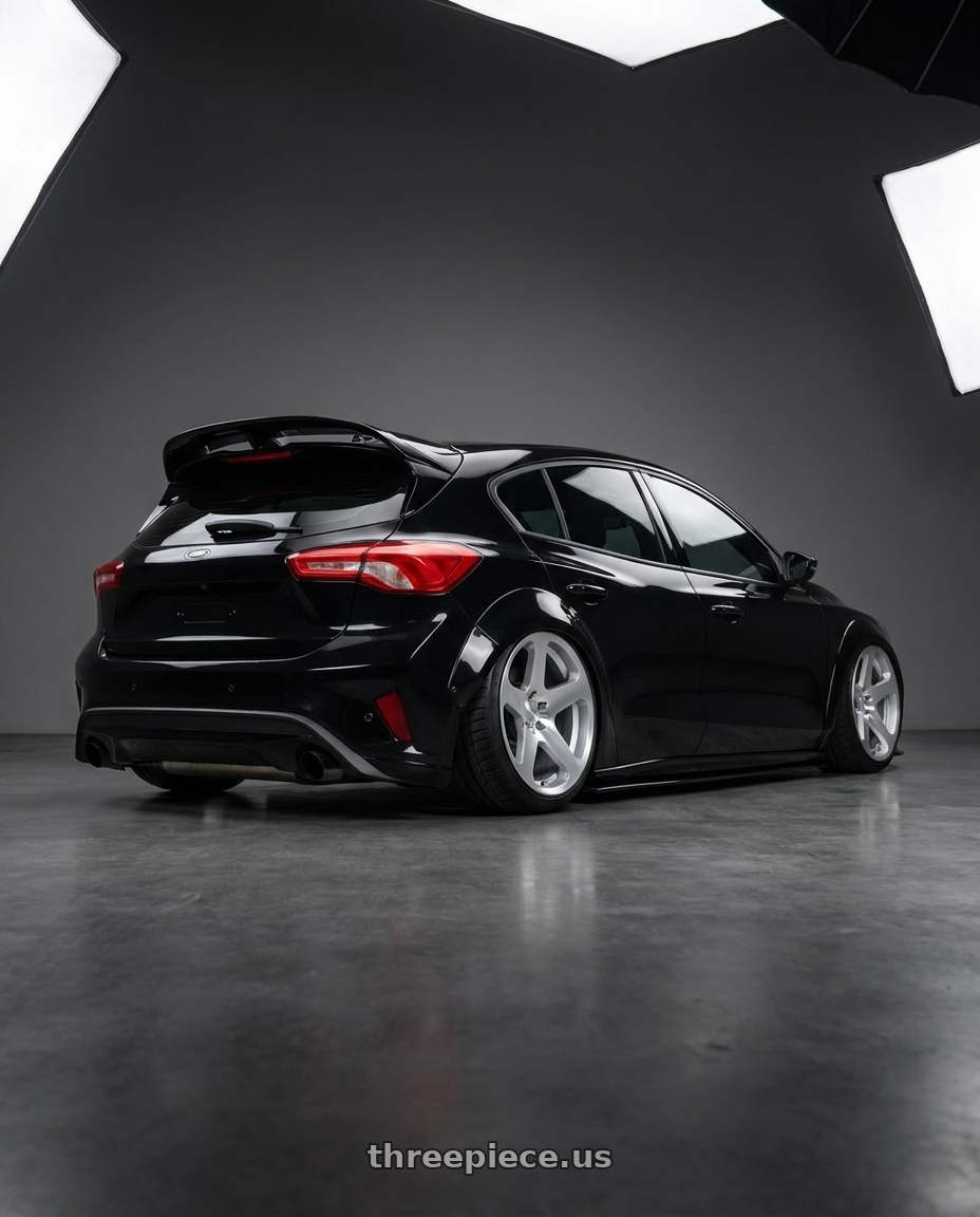 2023 FORD FOCUS with Rotiform RC200 NUE 5X120 20x8.5 +35 GLOSS SILVER W/ MACHINED FACE wheels rear three quarter view meaty tires