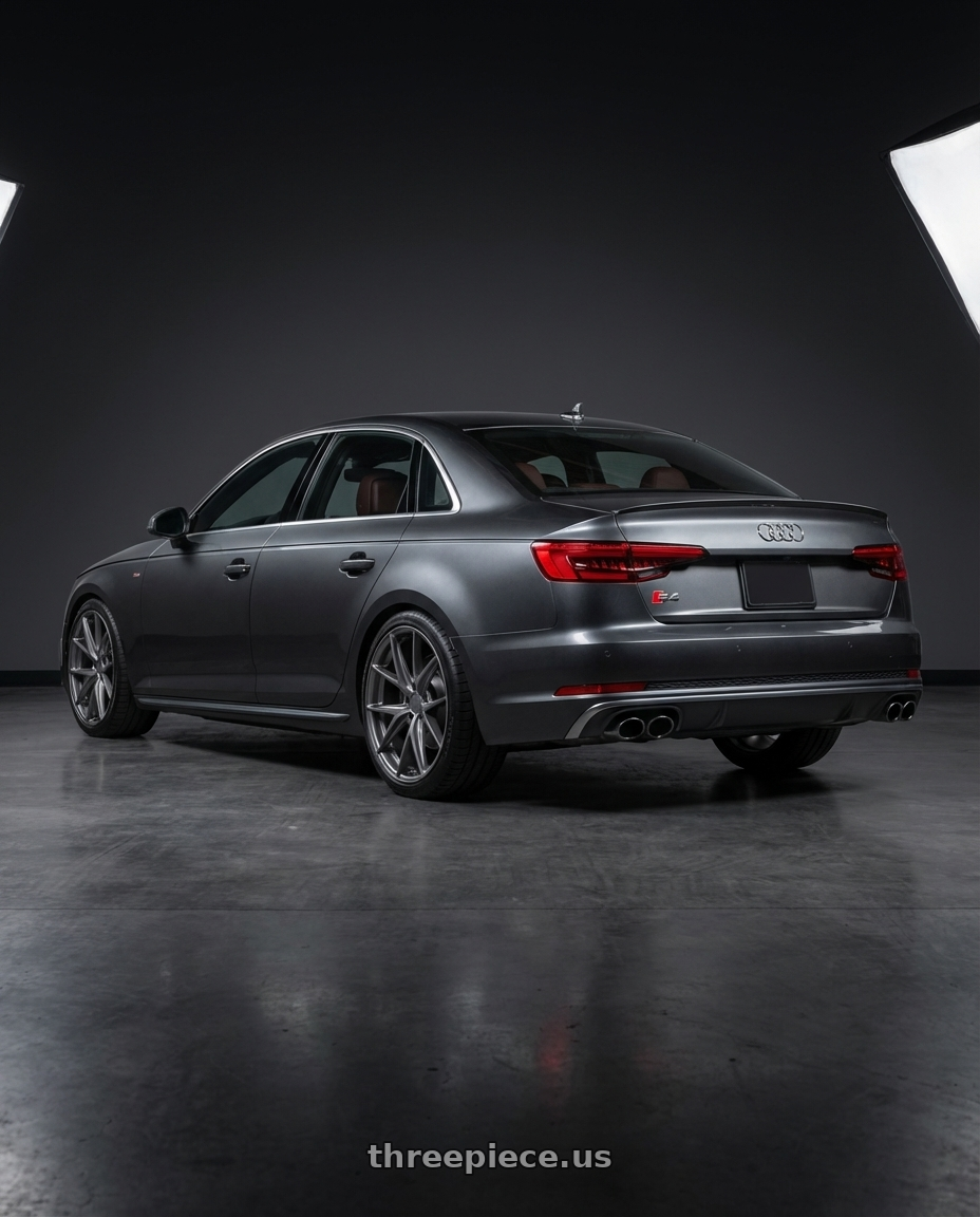 2023 Audi S4 B9 with Niche 1PC M116 MISANO 5X112 19X8.5 +25 MATTE GUN METAL wheels rear three quarter view square tires