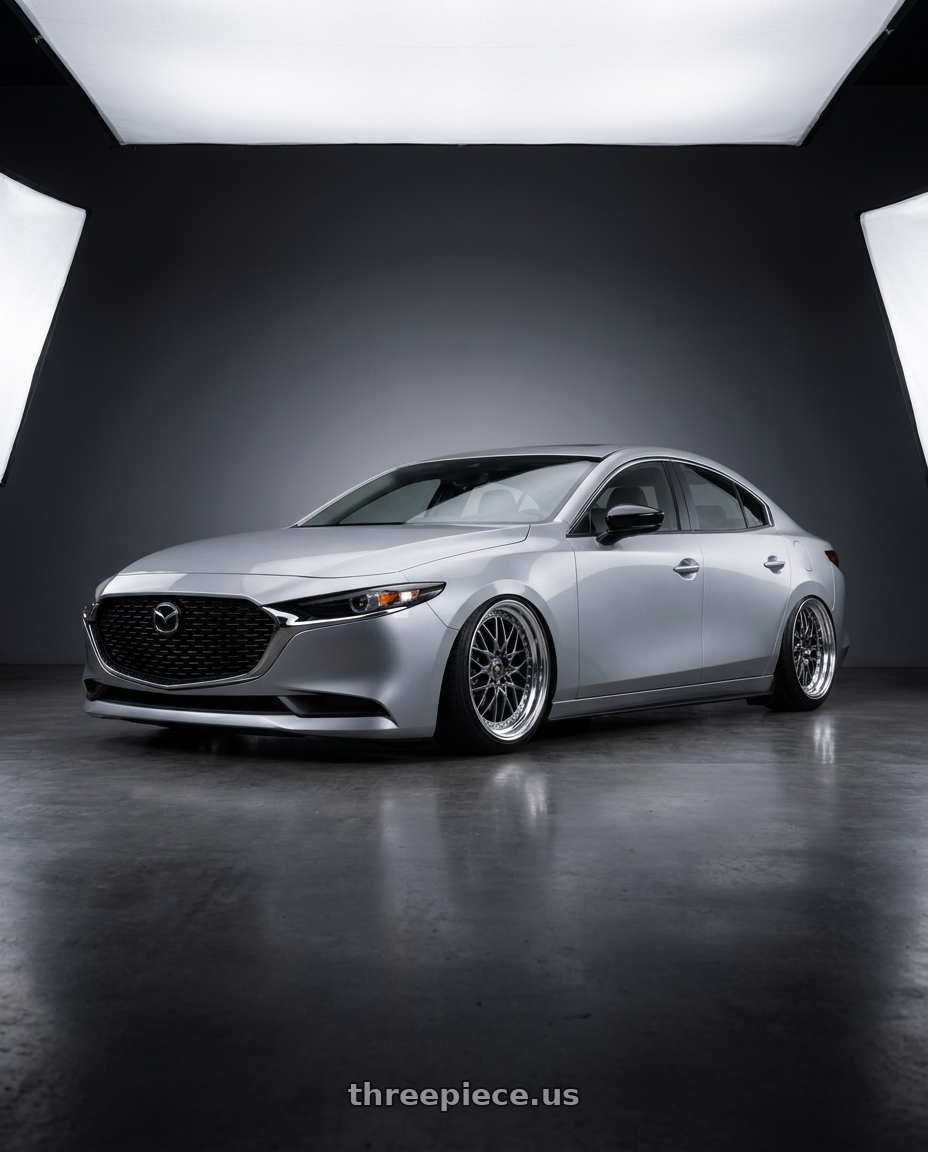 2022 mazda 3 with Work Vs-Xv 5x100 18x7+28 A Disk Brilliant Silver Black wheels