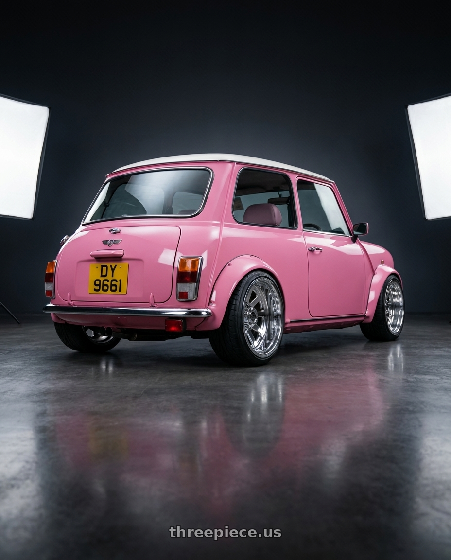 1998 rovel mini with Fuel Mono DE09 FF09D 10X225 24X8.25 -200 POLISHED wheels rear three quarter view extreme stretch tires