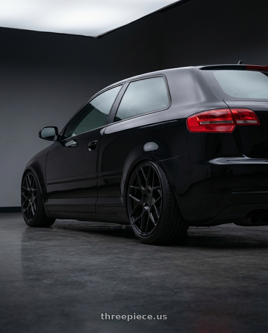 2012 Audi A3 8P with Aodhan AFF2 5x112 19x8.5+35 Matte Black wheels rear three quarter view slight stretch tires