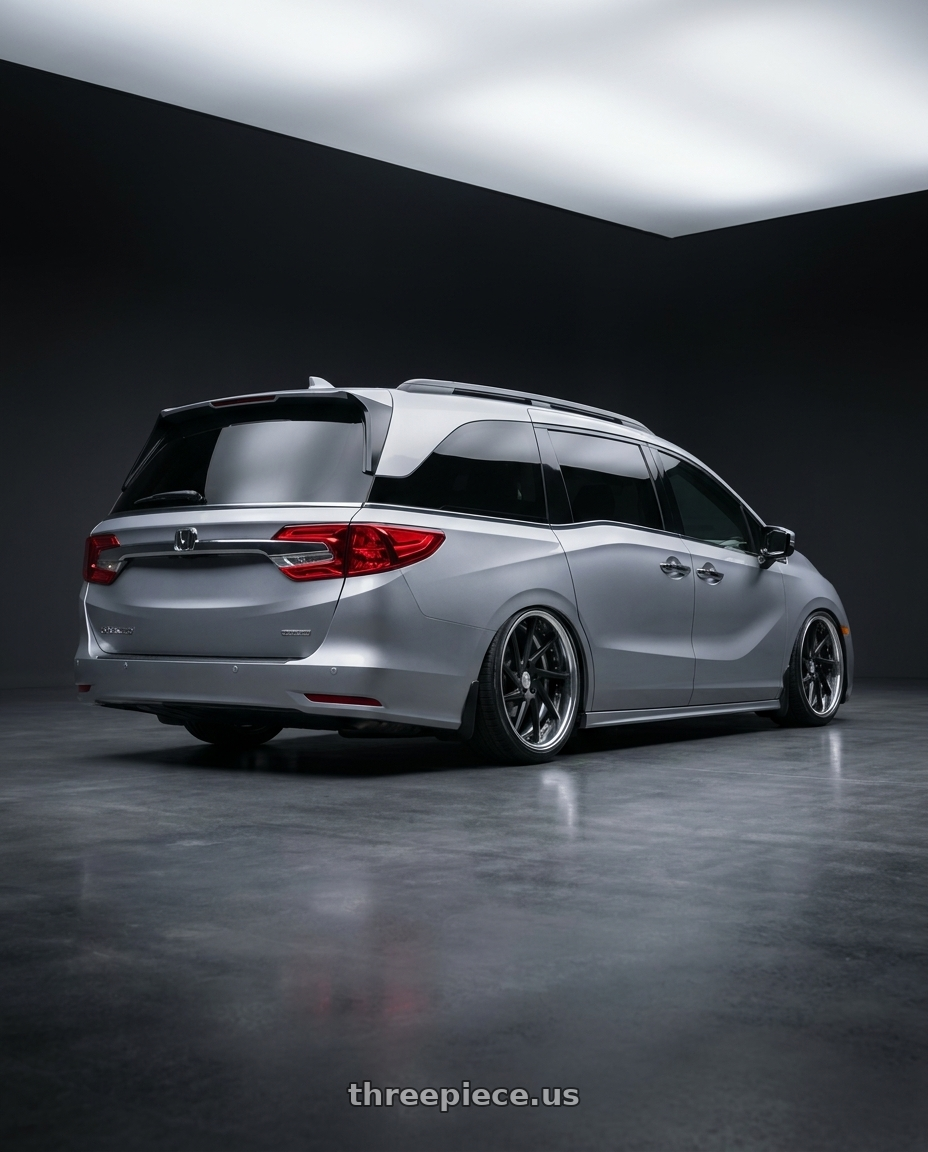 2024 Honda Odyssey  with Work Gnosis Cvs 5x120 20x8+38 O Disk Matte Black wheels rear three quarter view extreme stretch tires