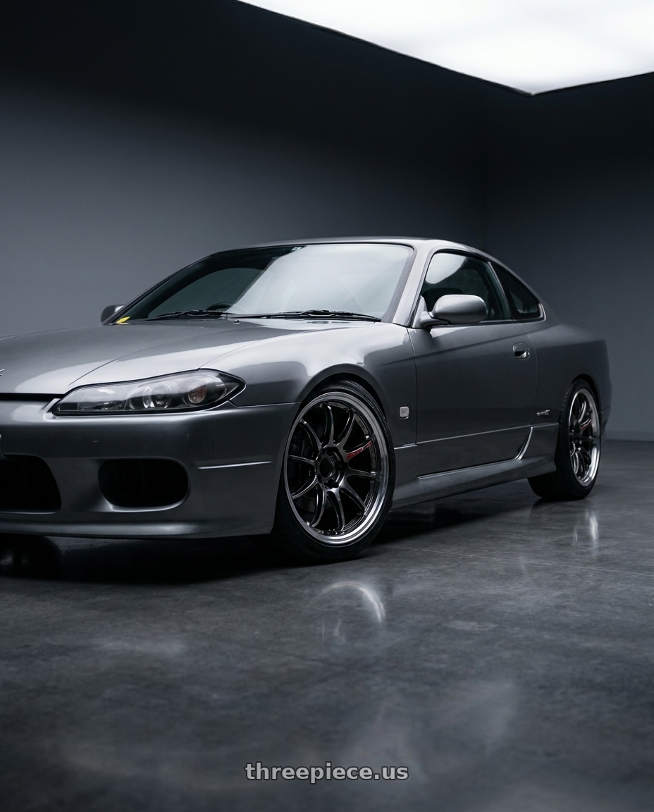 2002 Nissan S15 with Work Emotion Zr10 5x100 18x9.5 +30 Glim Black Diamond Rim cut wheels