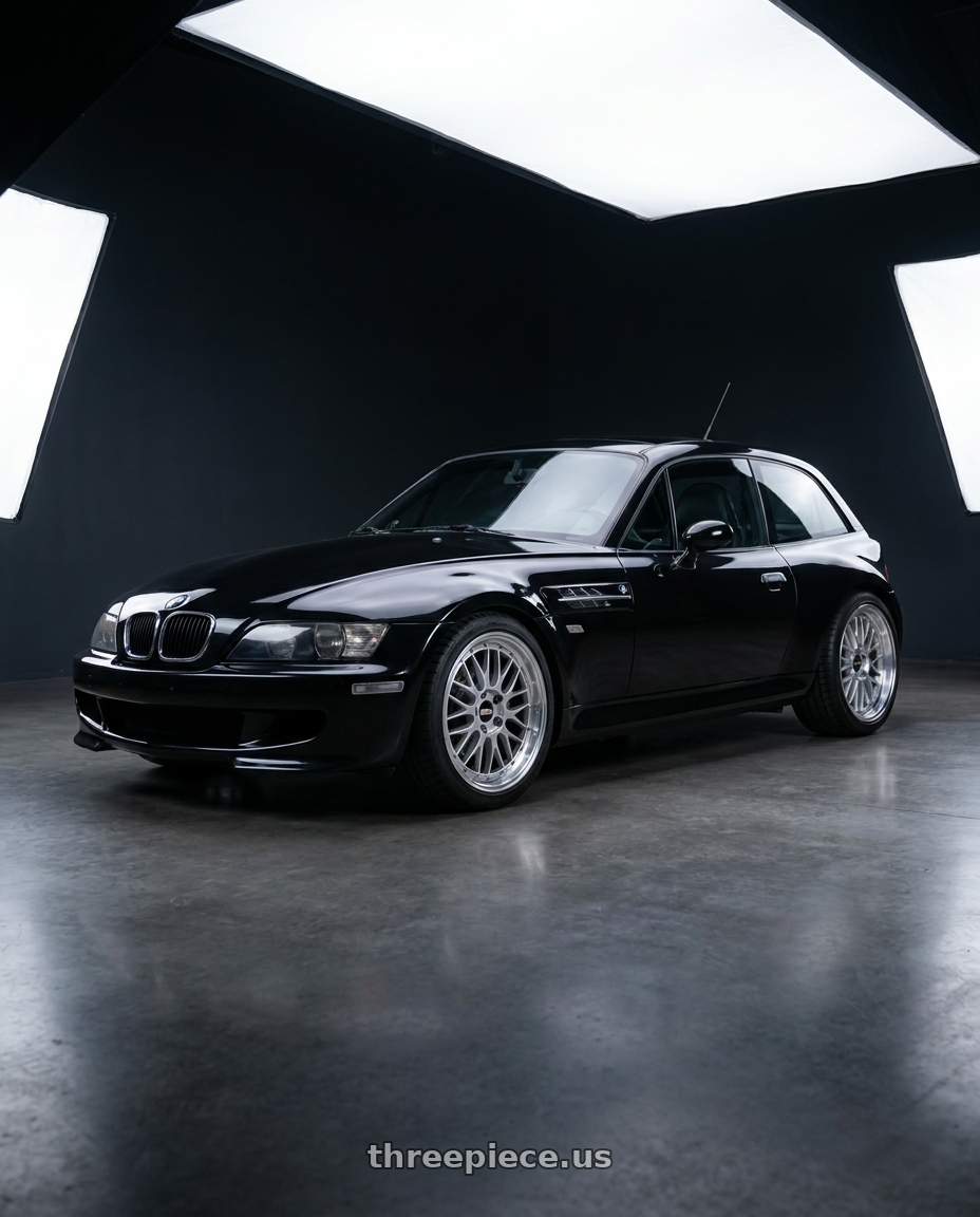 1999 BMW Z3 with BBS LM 5x120 19x8.0+40 Diamond Silver wheels front three quarter view stock stance