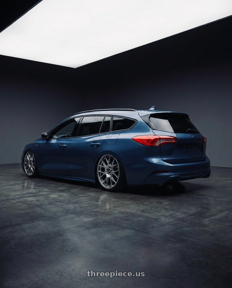 2023 focus wagon mk4.5  with BBS CH-R 5x112 18x8.5 +47 Brilliant Silver Polished Rim Protector wheels rear three quarter view slight stretch tires