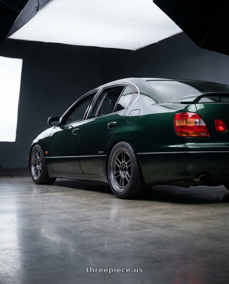 1998 toyota aristo with Enkei RPF1 5x114.3 18x9.5+38 SBC wheels rear three quarter view meaty tires