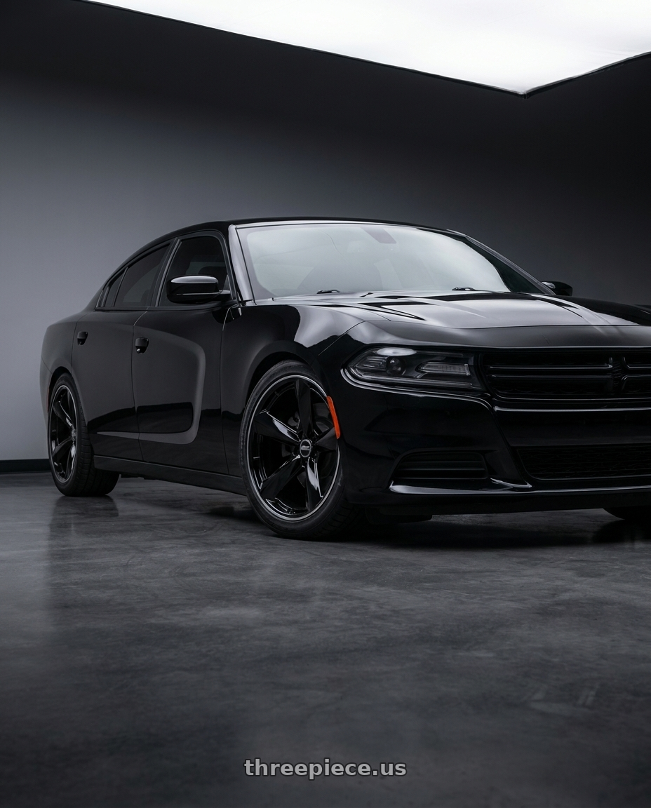 2021 Dodge Charger SXT with American Racing TTF 5X115 20X9.5 +15 GLOSS BLACK W/ DDT LIP wheels