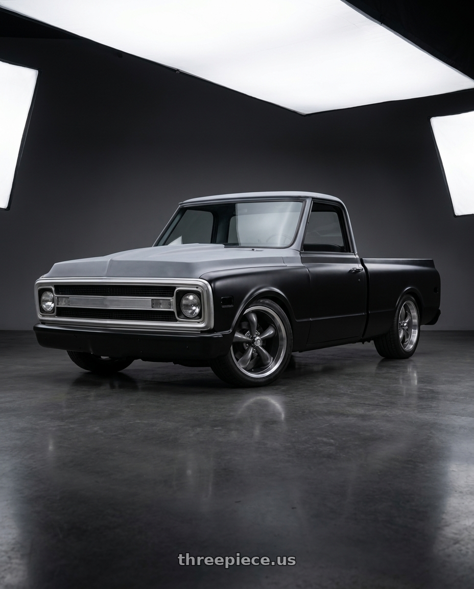 1969 Chevy c10 2 wd with Vision American-Muscle 142 Legend 6x139.7 20x9+20 Gunmetal Machined Lip wheels