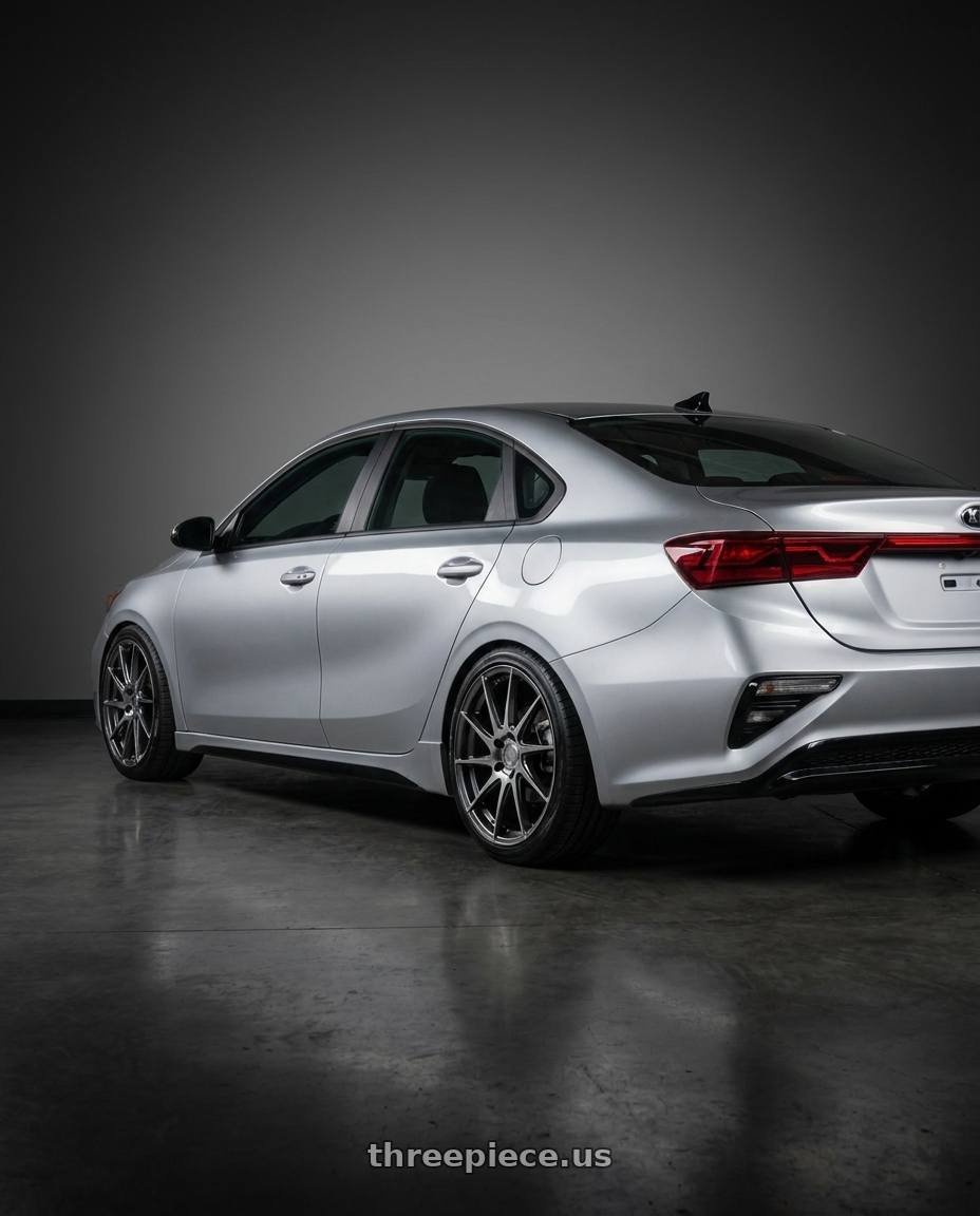 2023 Kia forte lx with Aodhan AH09 5x114.3 18x8.5 +35 Hyper Black wheels rear three quarter view square tires