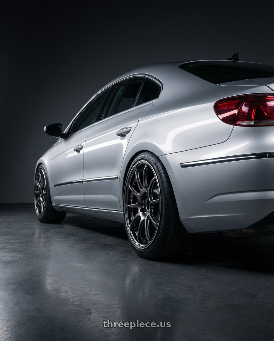 2015 Volkswagen CC with Advan RZ II 5x112 19x8.5+45 Racing Hyper Black And Ring wheels rear three quarter view square tires