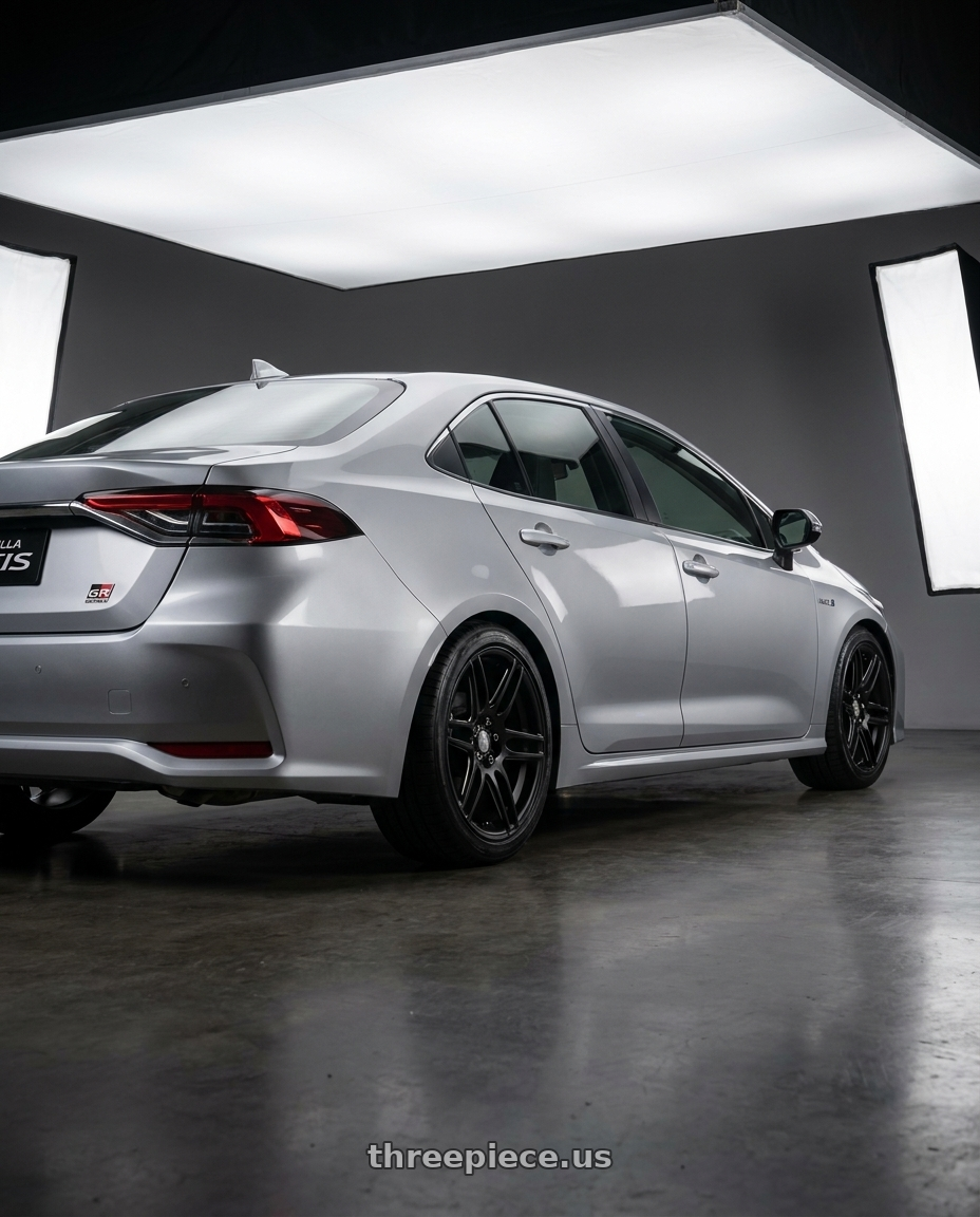 2024 Altis Gr Sport 20 with Niche 1PC M106 NR6 4X100/4X114.3 18X8 +40 MATTE BLACK MILLED wheels rear three quarter view square tires