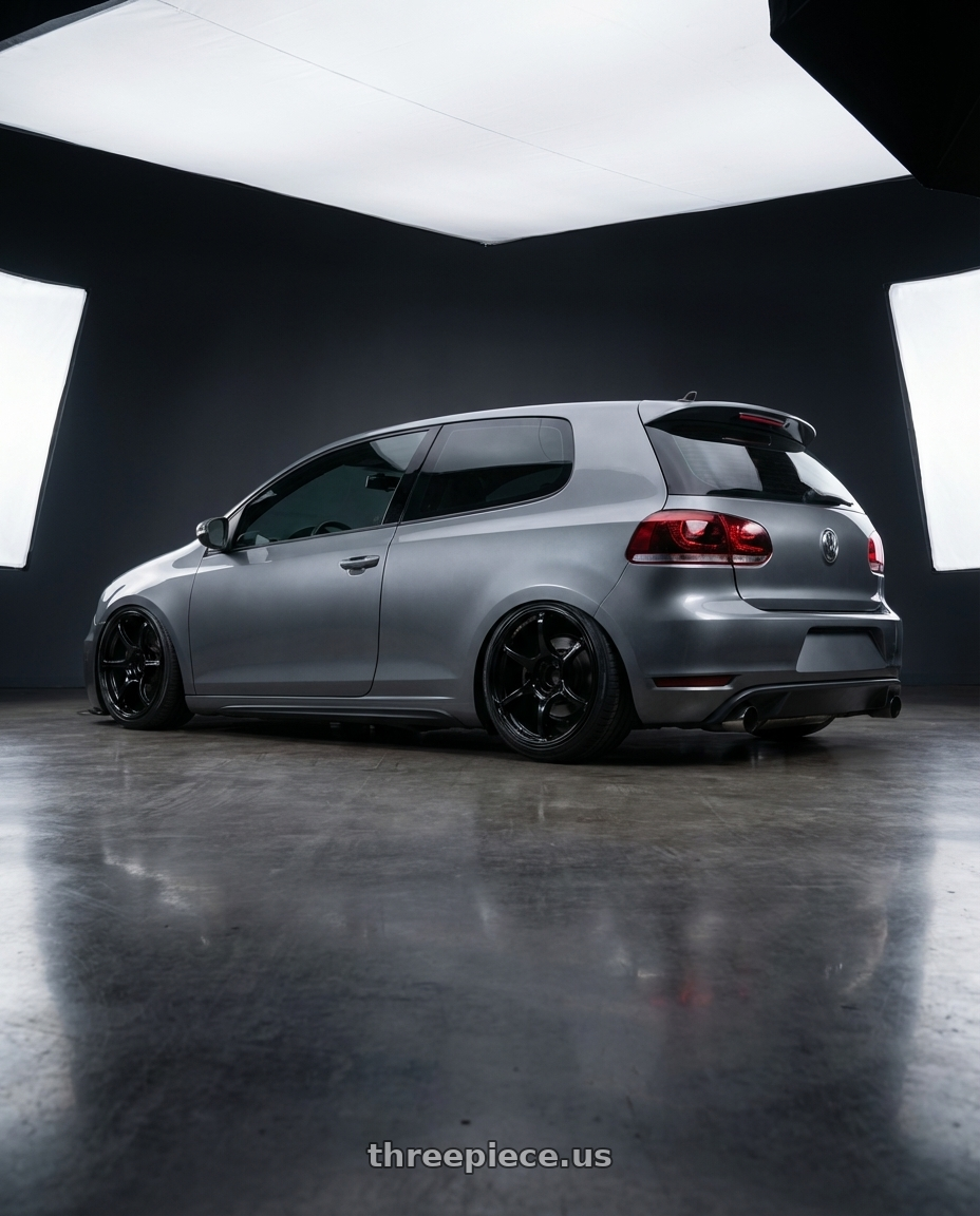 2013 Volkswagen GTI MK6 with Advan RGIII 5x112 18x8+50 Gloss Black wheels rear three quarter view slight stretch tires
