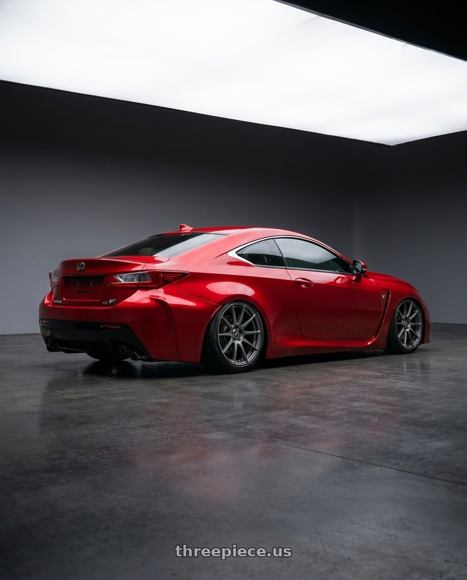 2018 Lexus RC F with Forgestar CF10 5x114.3 19x9 +35 Gloss Anthracite wheels rear three quarter view slight stretch tires