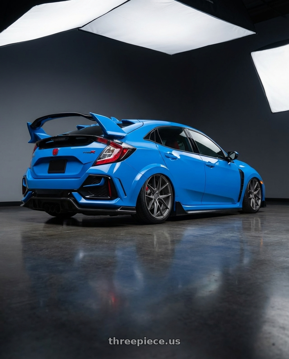 2020 Honda Civic Type R with Niche 1PC M116 MISANO 5X120 19X9.5 +35 MATTE GUN METAL wheels rear three quarter view slight stretch tires