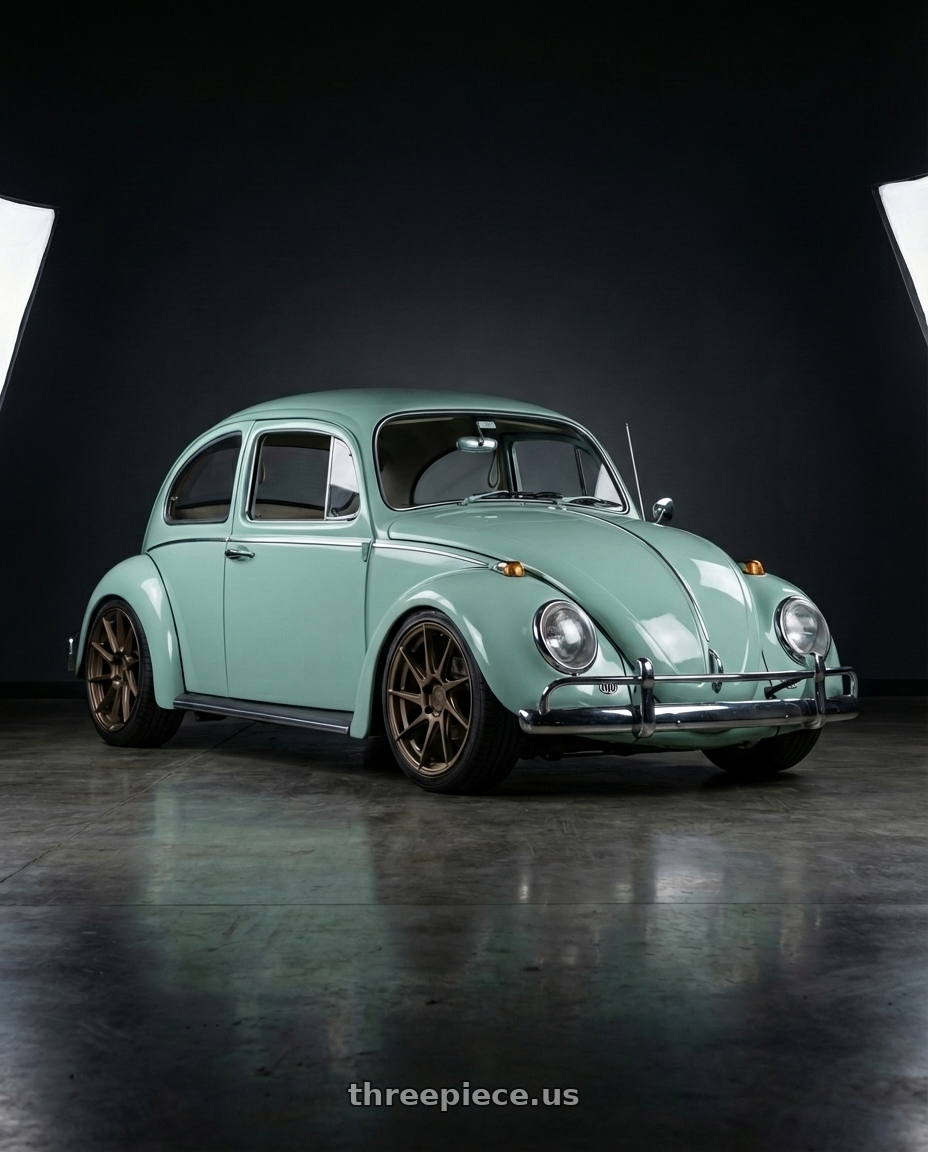 1966 volkswagen beetle with BBS CI-R 5x112 19x8.5 +32 Bronze Polished Rim Protector wheels front three quarter view slammed stance