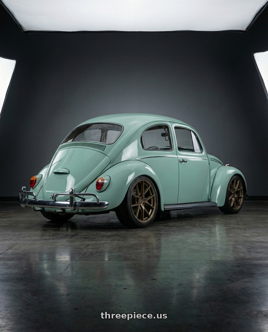 1966 volkswagen beetle with BBS CI-R 5x112 19x8.5 +32 Bronze Polished Rim Protector wheels rear three quarter view square tires