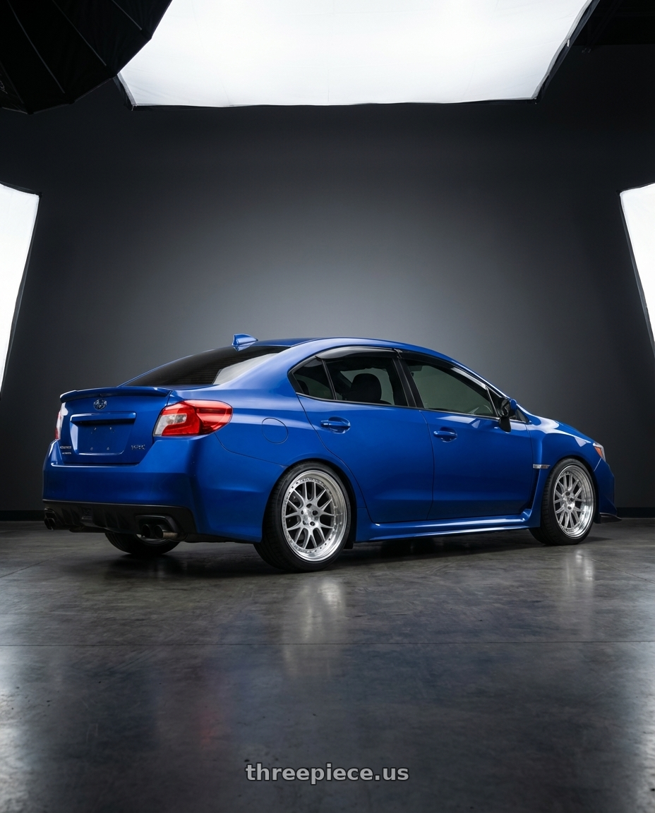 2016 subaru wrx with Aodhan DS06 5x114.3 18x9.5+22 Silver w/Machined Face wheels rear three quarter view square tires