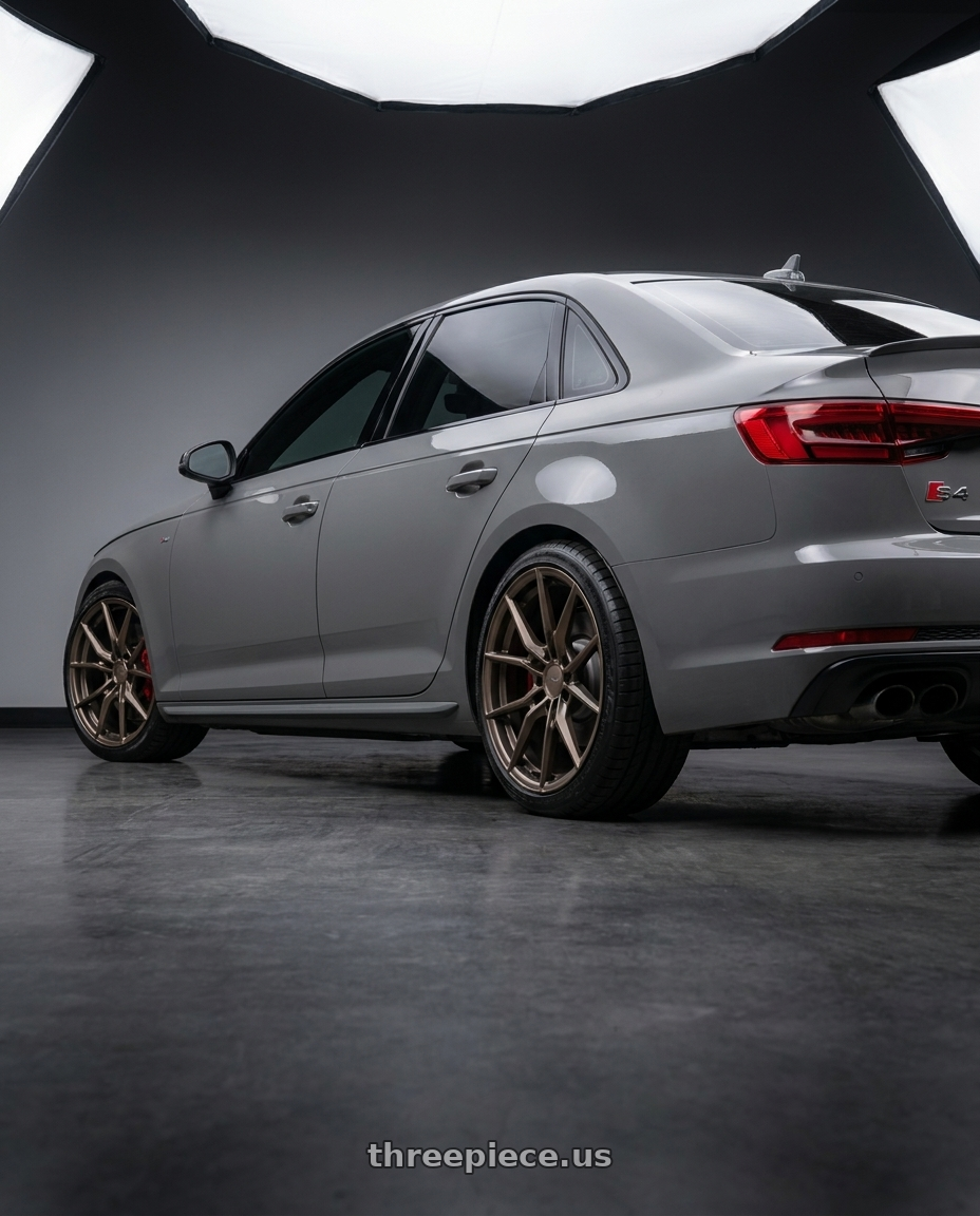 2019 Audi s4 with TSW NEPTUNE 5X112 20X9 +35 MATTE BRONZE wheels rear three quarter view square tires
