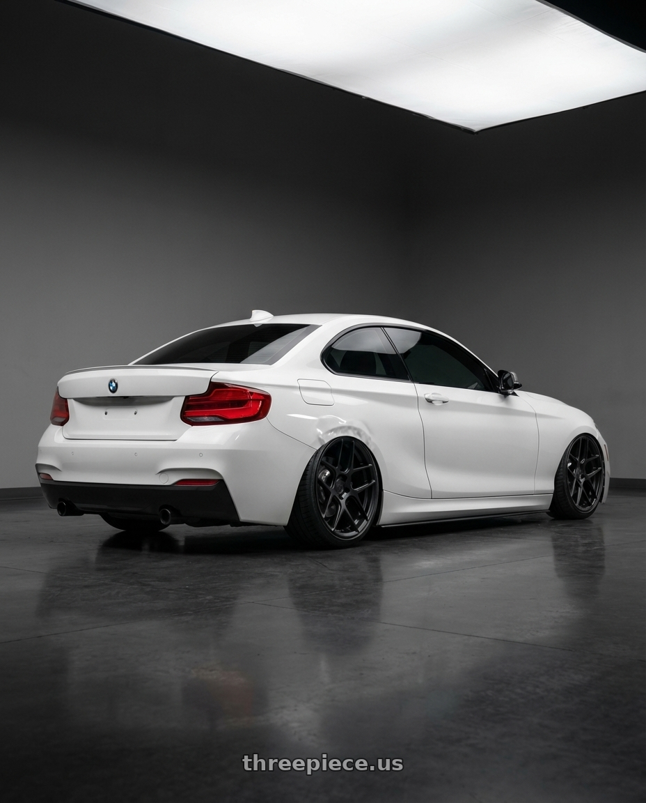 2018 BMW 2 Series F22 with Aodhan AFF2 5x120 19x9.5+35 Matte Black wheels rear three quarter view slight stretch tires