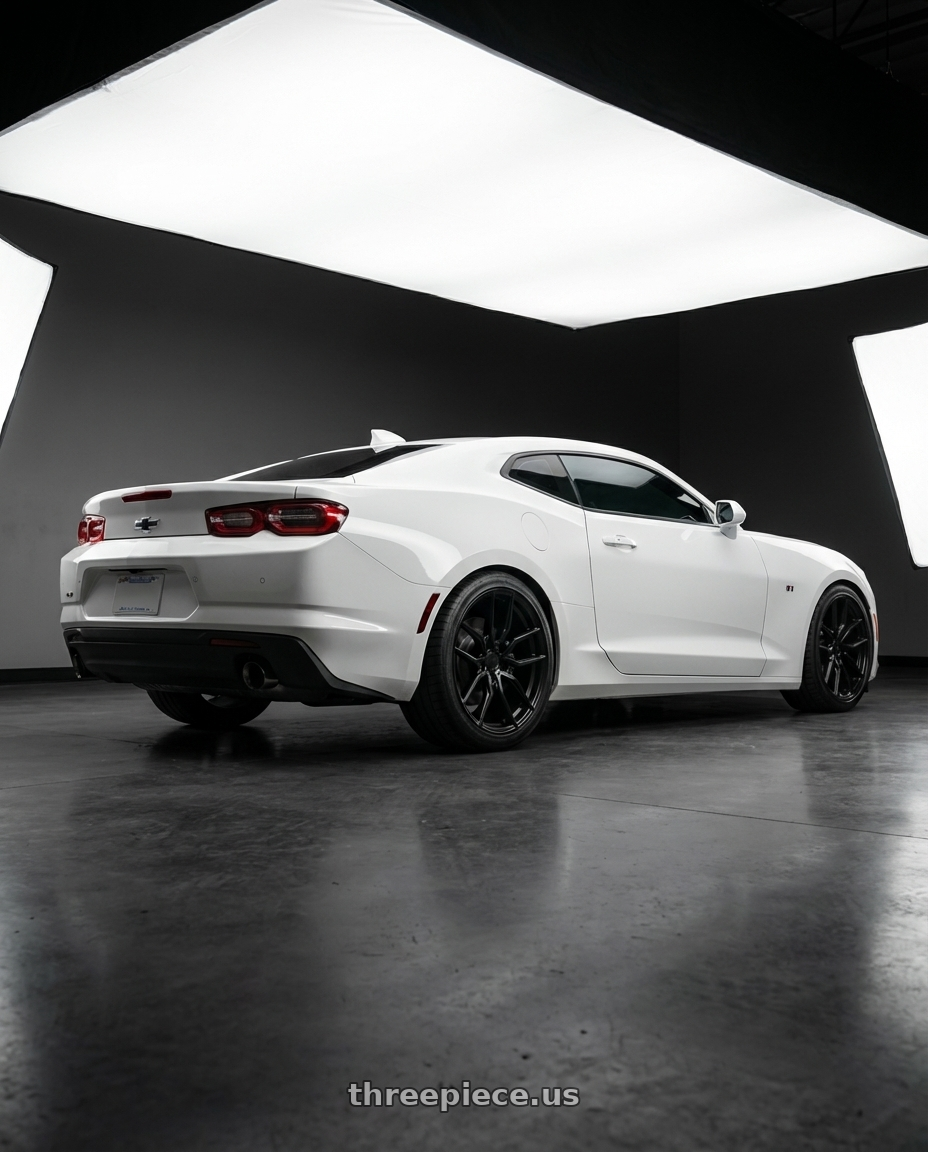 2022 Chevrolet Camaro with Aodhan AFF1 5x120 20x10.5+35 Matte Black wheels rear three quarter view square tires