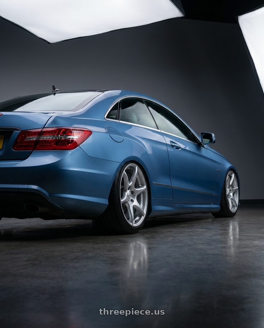 2014 Mercedes-Benz E-Class Coupe C207 with Kansei K11S Tandem 5X112 19x9.5 22 Hyper Silver wheels rear three quarter view slight stretch tires