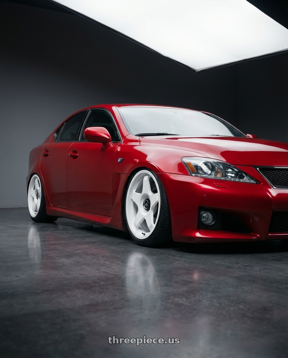 2012 Lexus IS-F with fifteen52 CHICANE 5x114.3 / 5x120 19x8.5 +35 RALLY WHITE (GLOSS WHITE) wheels front three quarter view stanced stance