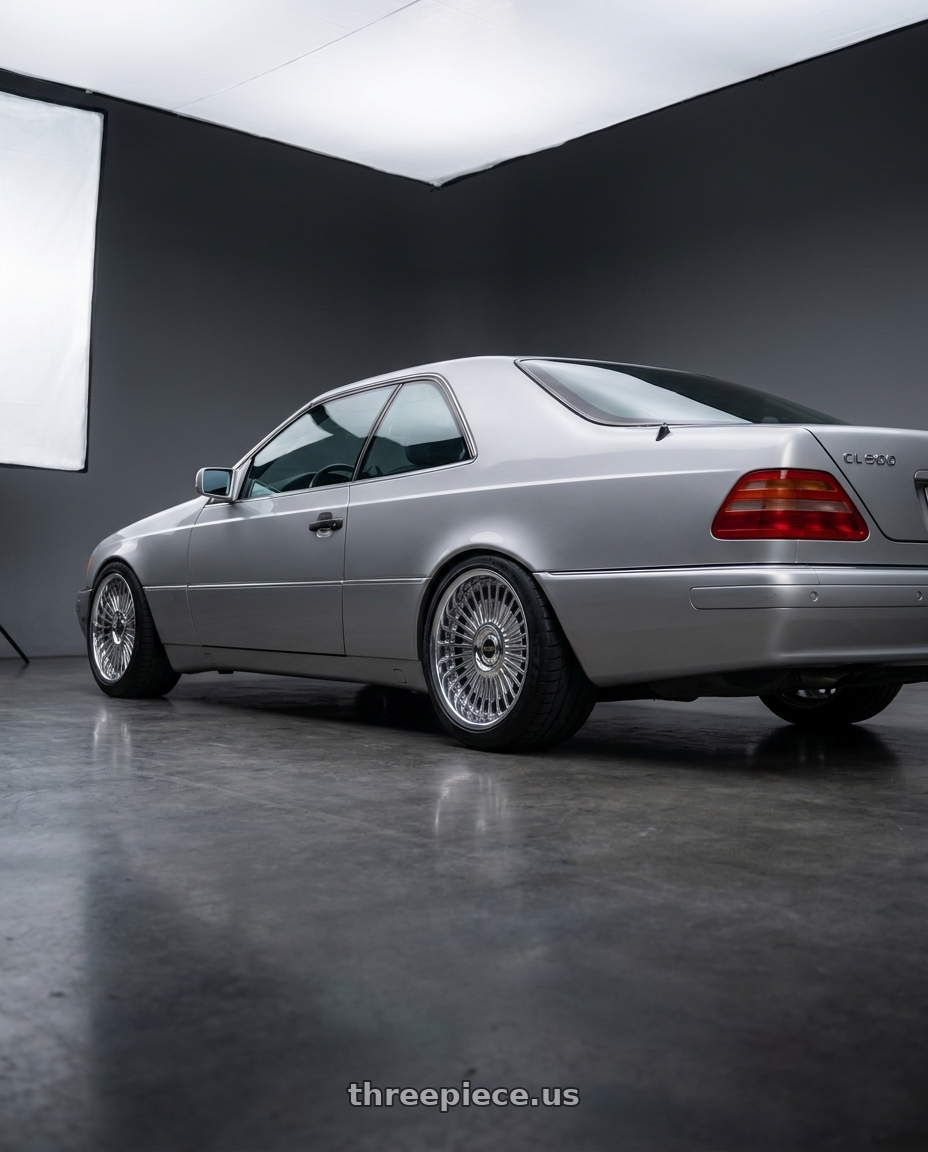1998 Mercedes-Benz CL500 with Work Emitz Chrome 5x112 19x9.5 +38 wheels rear three quarter view meaty tires