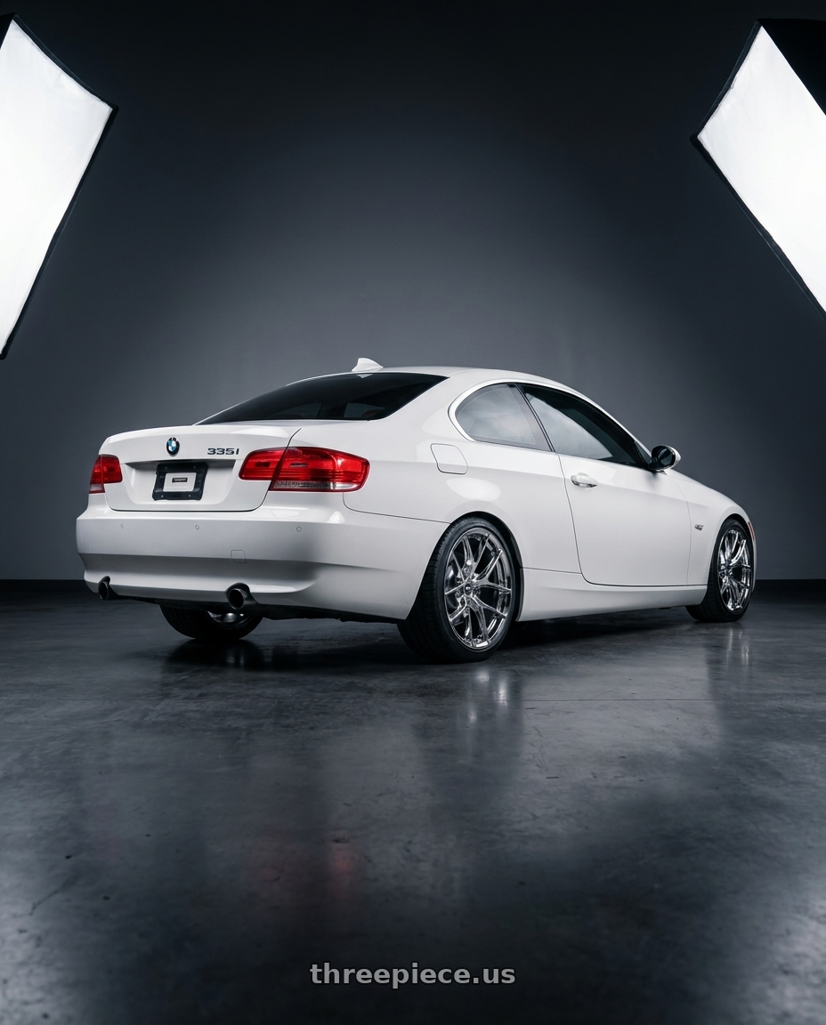 2007 bmw 335i with ESR Wheels RF2 5x120 19x8.5 +30 Chrome wheels rear three quarter view square tires