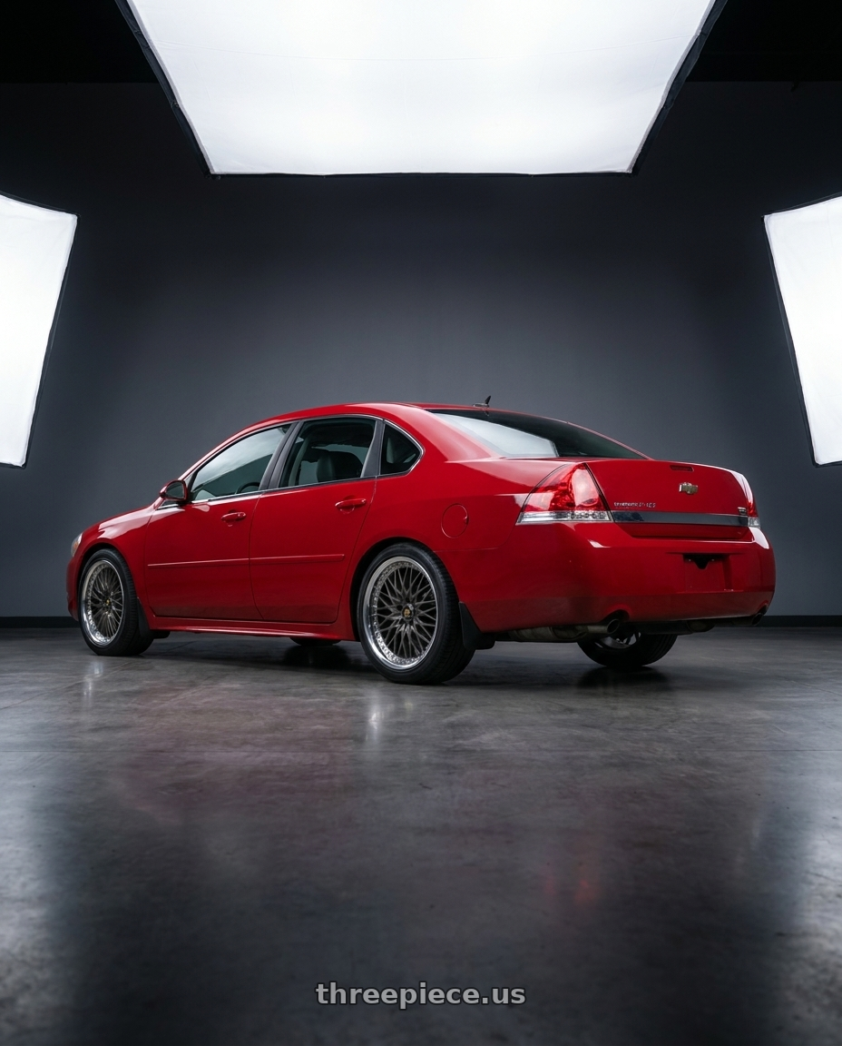 2013 chevy impala ltz with Work Vs-Xv 5x115 18x8.5+40 O Disk Matte Dark Gunmetal wheels rear three quarter view square tires