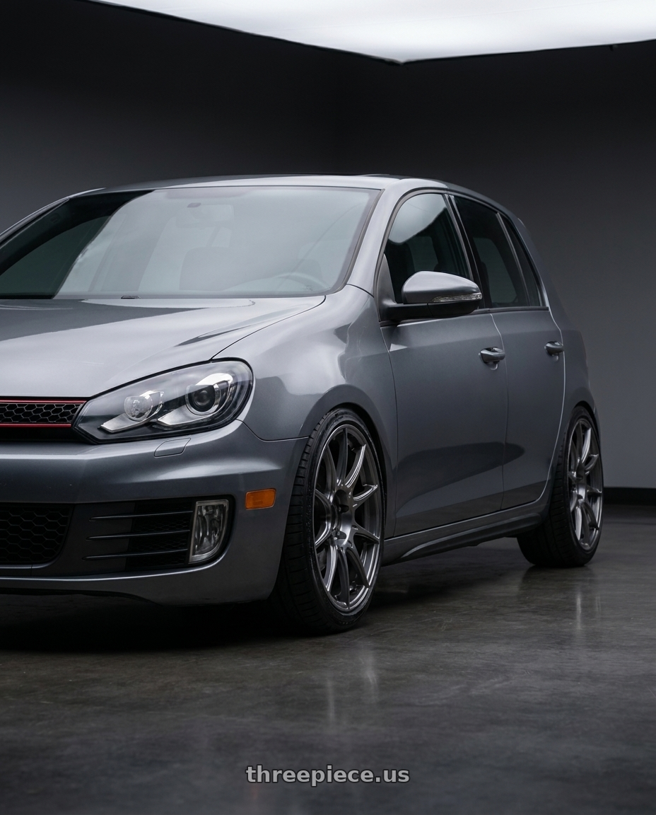 2012 Volkswagen GTI with Ssr Gtx01 5x112 19x8.5+45  DARK SILVER wheels front three quarter view lowered stance
