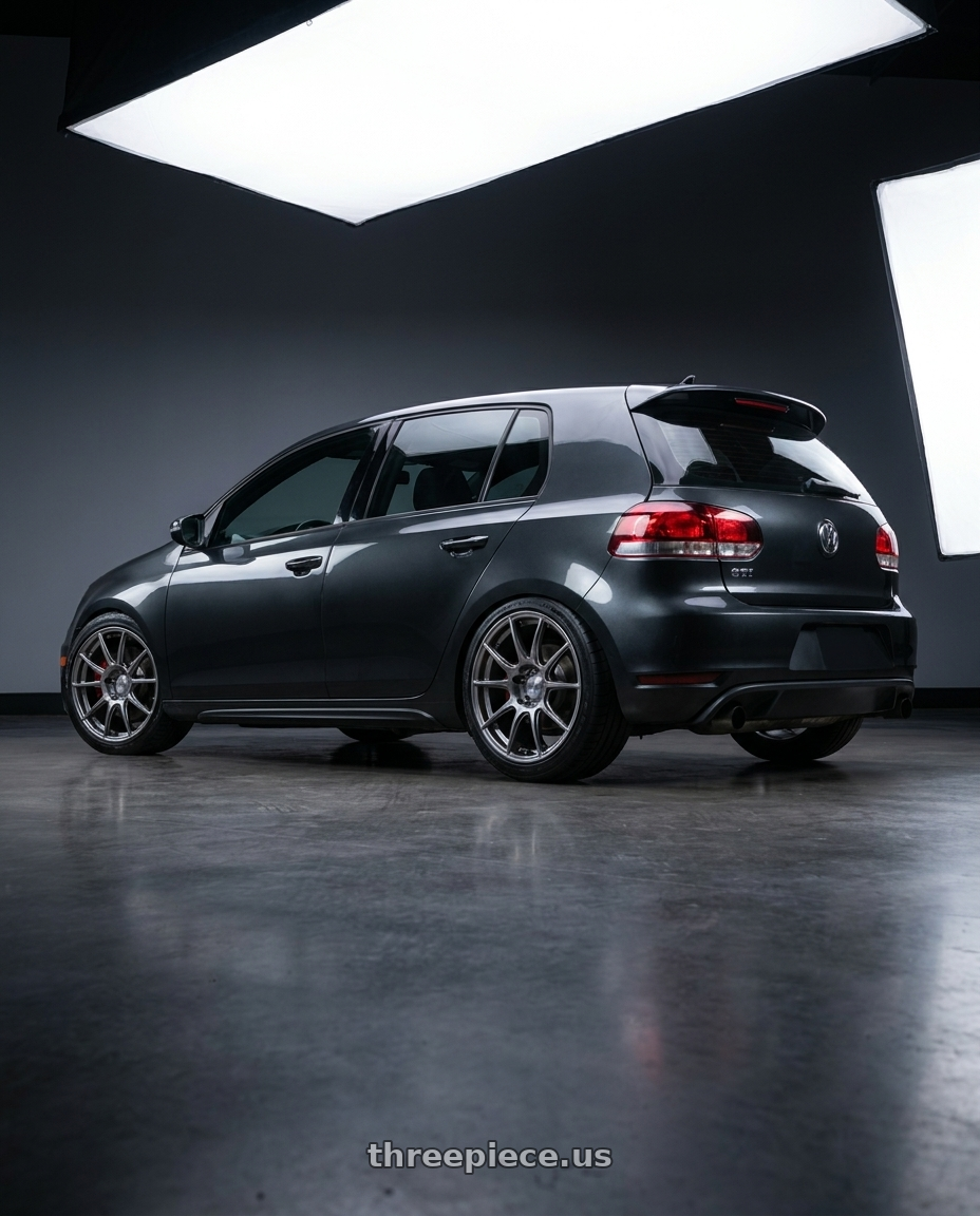 2012 Volkswagen GTI with Ssr Gtx01 5x112 19x8.5+45  DARK SILVER wheels rear three quarter view slight stretch tires
