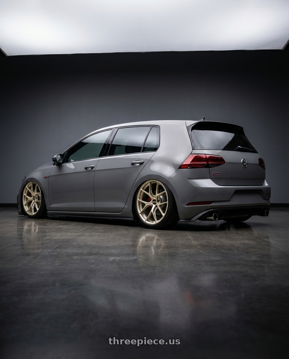 2019 Volkswagen GTI MK7 with BBS FI-R Evo 5x112 19x9.5+15 White Gold wheels rear three quarter view slight stretch tires