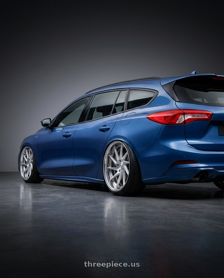 2021 Focus st wagonsls with Work Gnosis Cvs 5x114.3 19x7.5+45 A Disk Brush Silver Clear wheels rear three quarter view slight stretch tires