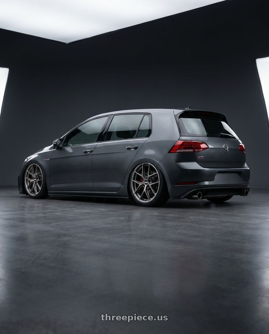 2019 Volkswagen GTI MK7 with BBS CC-R 5x112 19x8.5+30 Satin Platinum wheels rear three quarter view slight stretch tires