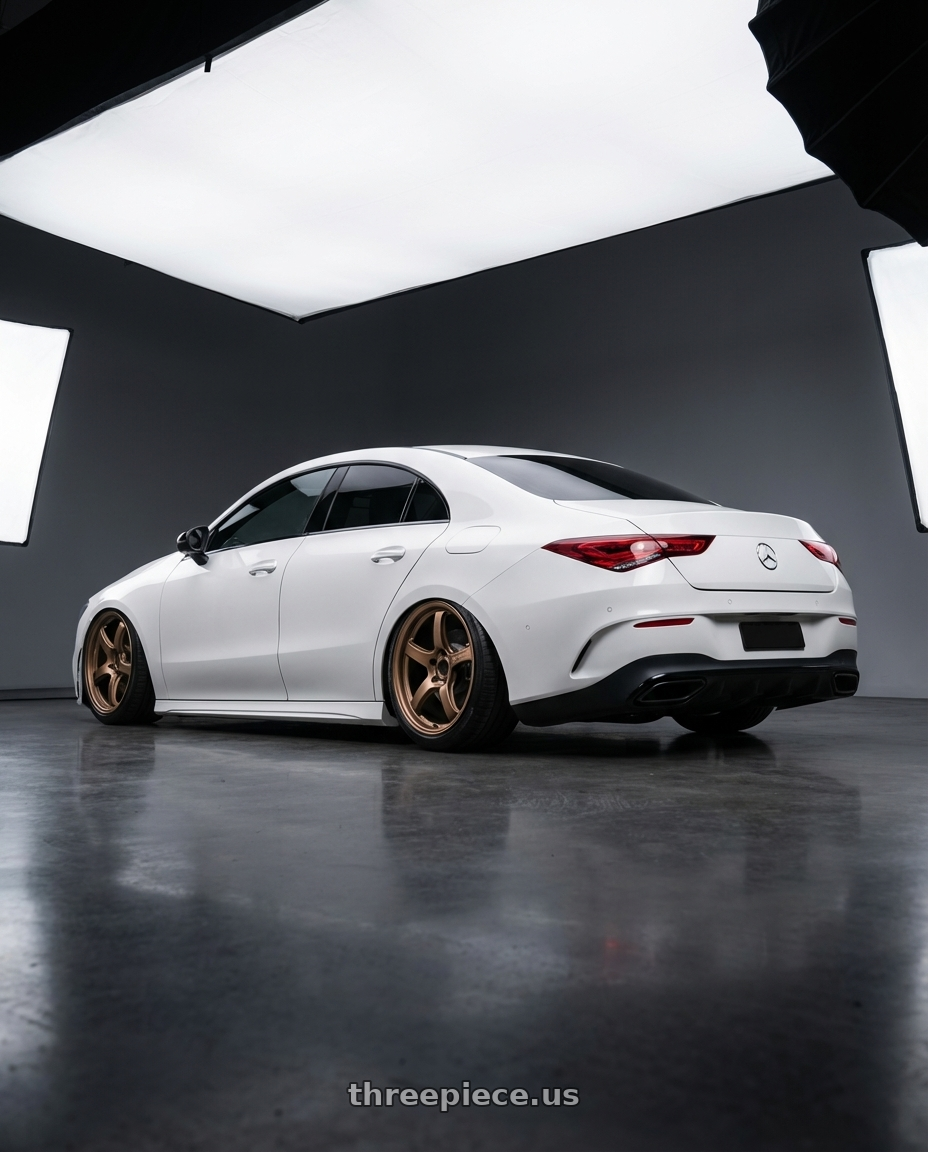 2023 Mercedes-Benz CLA C118 with Gram Lights 57CR 5x112 19x9.5+25 Bronze II wheels rear three quarter view slight stretch tires