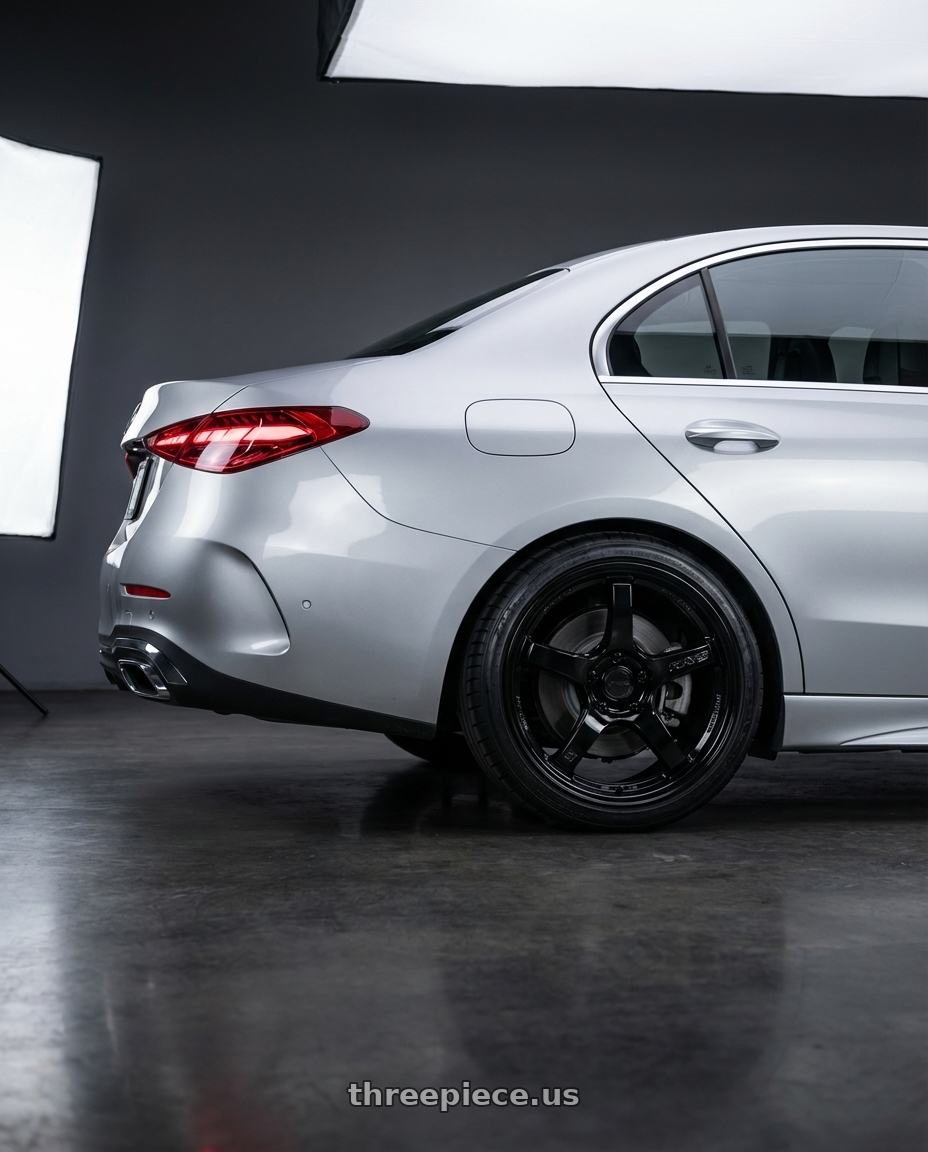 2022 Mercedes-Benz C-Class W206 with Gram Lights 57CR 5x112 19x8.5+45 Glossy Black wheels rear three quarter view square tires