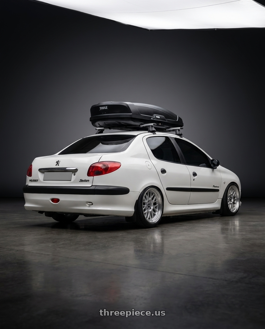 2011 Peugeot 206 SD with ESR Wheels CR SERIES CR01 5x108 18x8.5 +30 Hyper Silver wheels rear three quarter view slight stretch tires