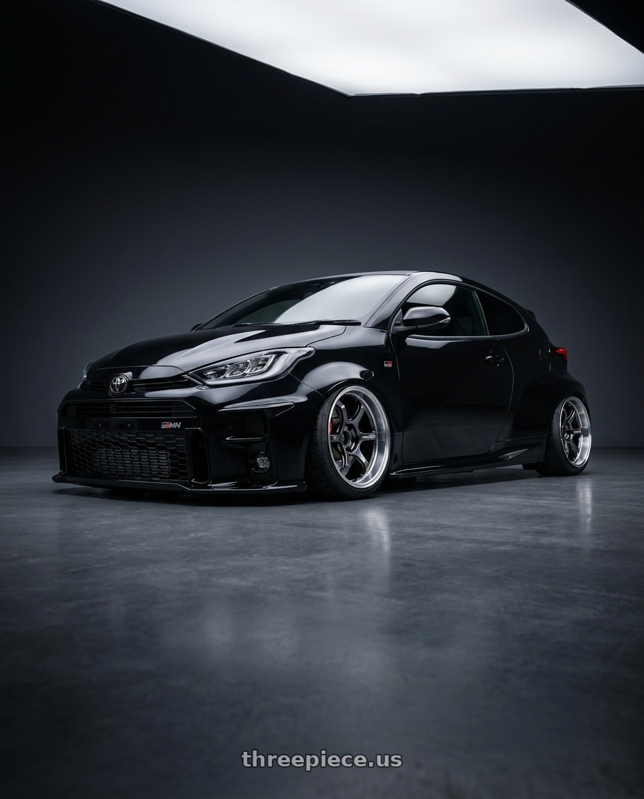 2024 Yaris GRMN black with Advan Racing R6 5x114.3 18x9.5 +29 MACHINING & HYPER PLATINUM BLACK wheels