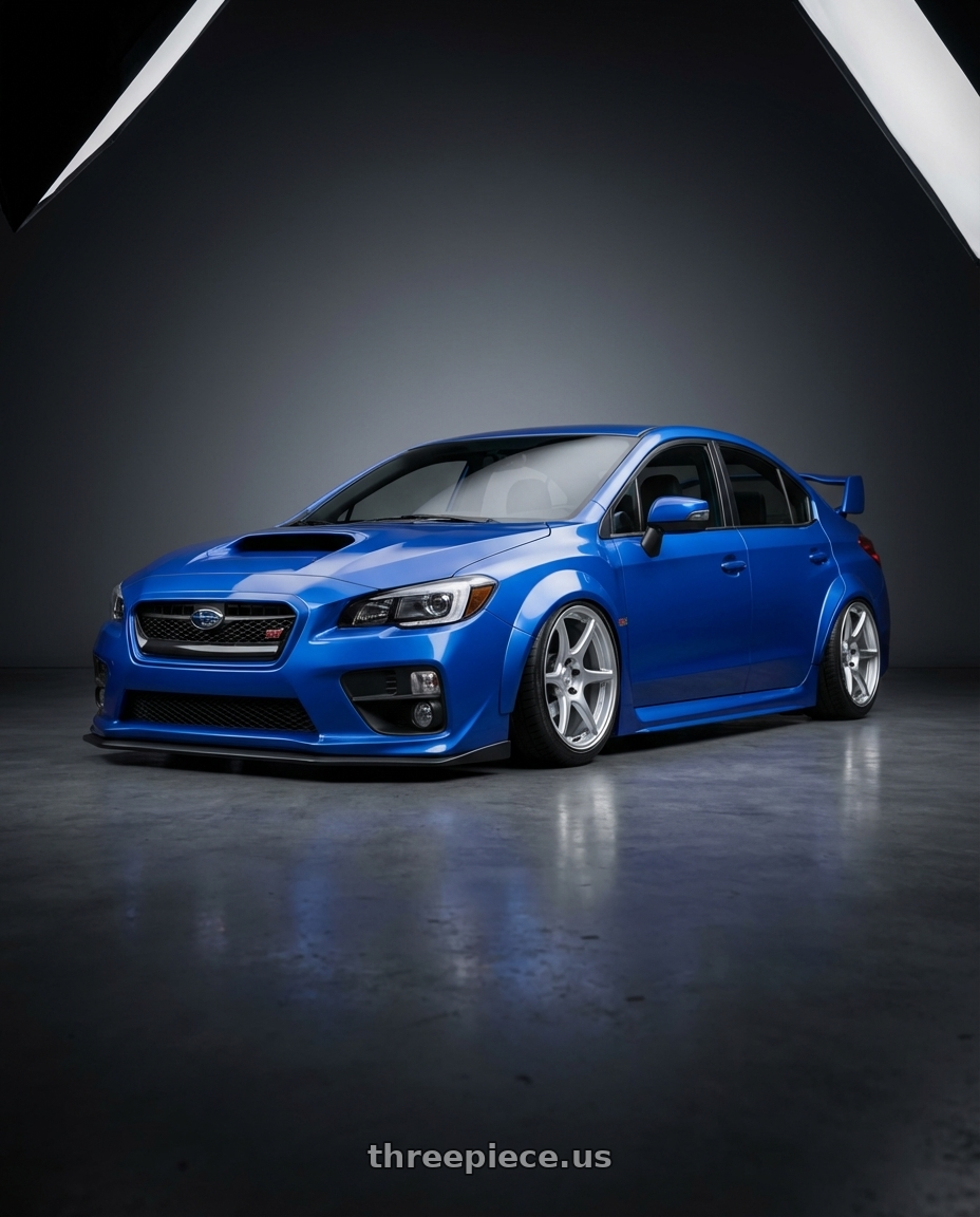 2018 Subaru WRX STI with Kansei K11S Tandem 5x114.3 18x9 12 Hyper Silver wheels front three quarter view stanced stance