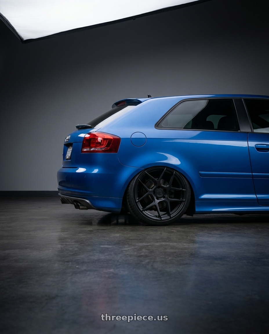 2019 Audi S3 8V with Aodhan AFF2 5x112 19x8.5+35 Matte Black wheels rear three quarter view slight stretch tires