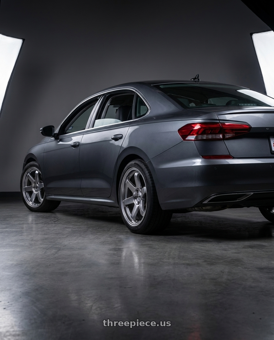 2020 vw passat with F1R F106 5x112 18x8.5 +35 Hyper Black wheels rear three quarter view square tires