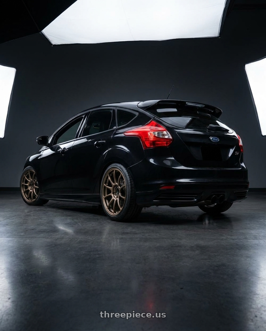 2013 black focus st with Volk Racing ZE40 5x114.3 18x9.5 +45 SHINING BRONZE METAL wheels rear three quarter view slight stretch tires