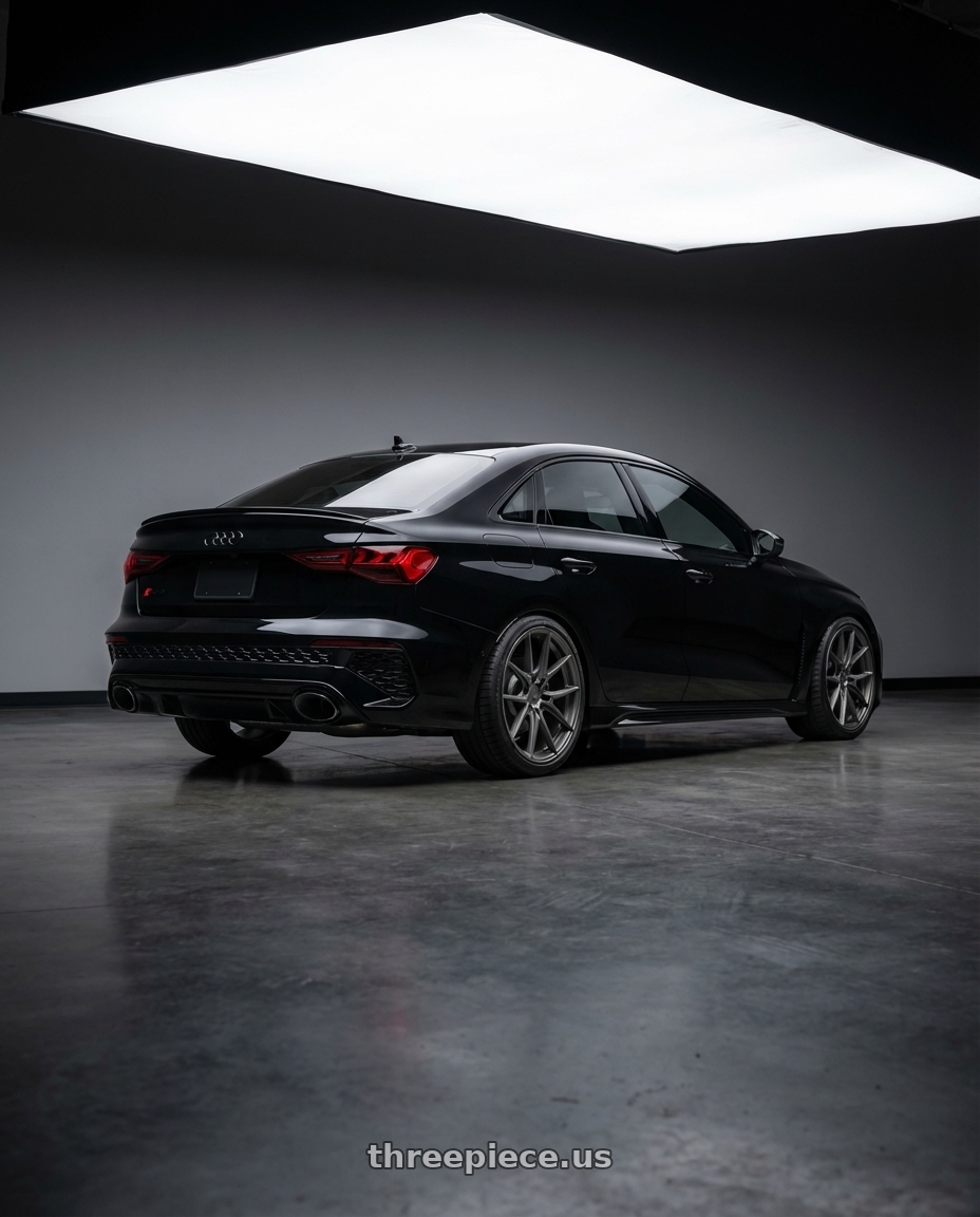 2022 Audi RS3 8Y with Niche 1PC M116 MISANO 5X112 19X8.5 +34 MATTE GUN METAL wheels rear three quarter view square tires