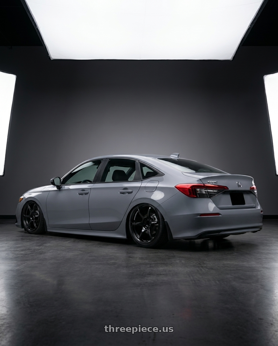 2026 Civic si with Advan RGIII 5x114.3 18x10.5+15 Gloss Black wheels rear three quarter view slight stretch tires