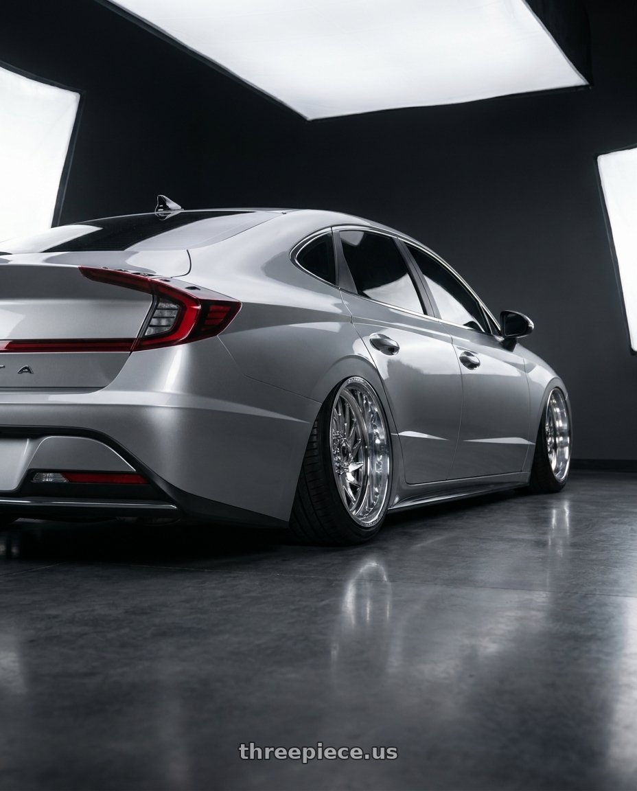 2024 Hyundai Sonata SEL with Fuel Forged FF110 5x139.7 20x9 +0 POLISHED wheels rear three quarter view meaty tires
