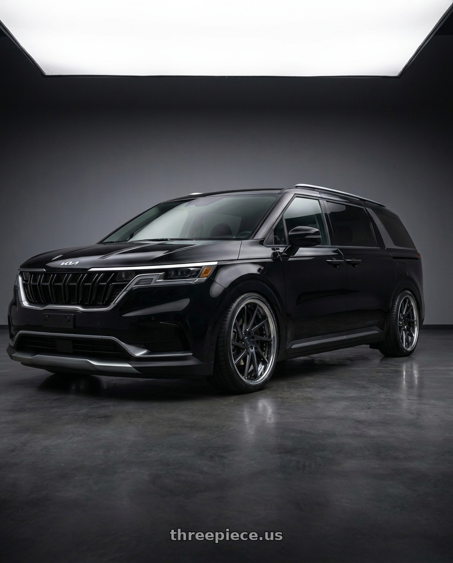 2025 Kia carnival fitted with Versus VERSUS VV21S 5x114.3 20x8.5+45 Jet Black $915.8 wheels