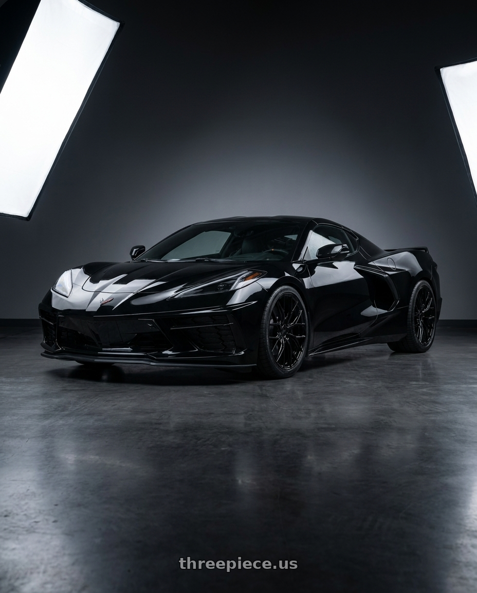 2021 Chevrolet Corvette Stingray with MRR GF5 5x120 19x8.5  +38 Gloss Black fit Corvette C8 ( rear: GF0520A652048BK ) wheels