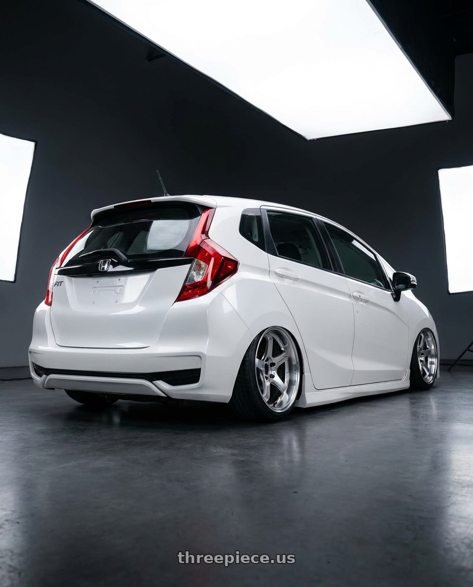 2020 HONDA FIT with Advan Racing GT BEYOND-R 5x114.3 18x8.5 +45 MACHINING & DIAMOND CUTTING wheels rear three quarter view extreme stretch tires