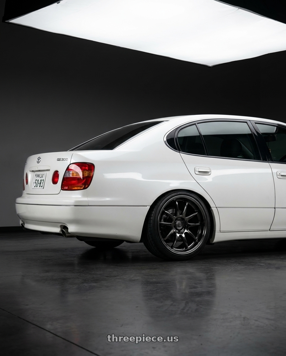 2001 Lexus GS300 with Aodhan DS02 5x114.3 18x9.5+30 Black Vacuum wheels rear three quarter view square tires